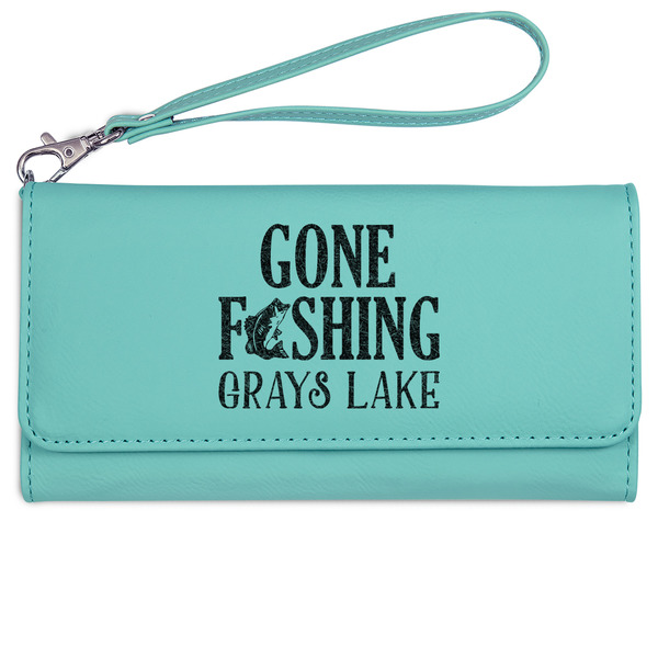 Gone Fishing Ladies Wallet - Leather - Teal - Front View
