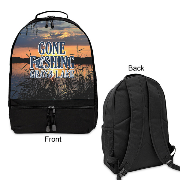Gone Fishing Large Backpack - Black - Front & Back View