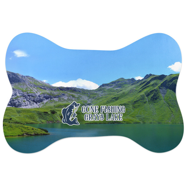 Custom Gone Fishing Bone Shaped Dog Food Mat (Large) (Personalized)