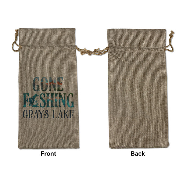 Gone Fishing Large Burlap Gift Bags - Front Approval
