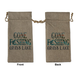 Gone Fishing Large Burlap Gift Bag - Front & Back (Personalized)