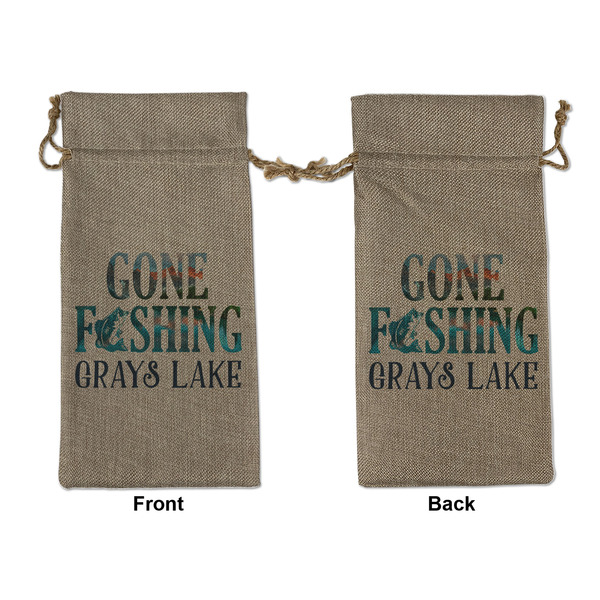 Custom Gone Fishing Large Burlap Gift Bag - Front & Back (Personalized)