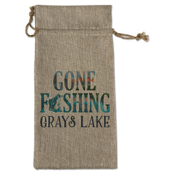 Gone Fishing Large Burlap Gift Bag - Front (Personalized)