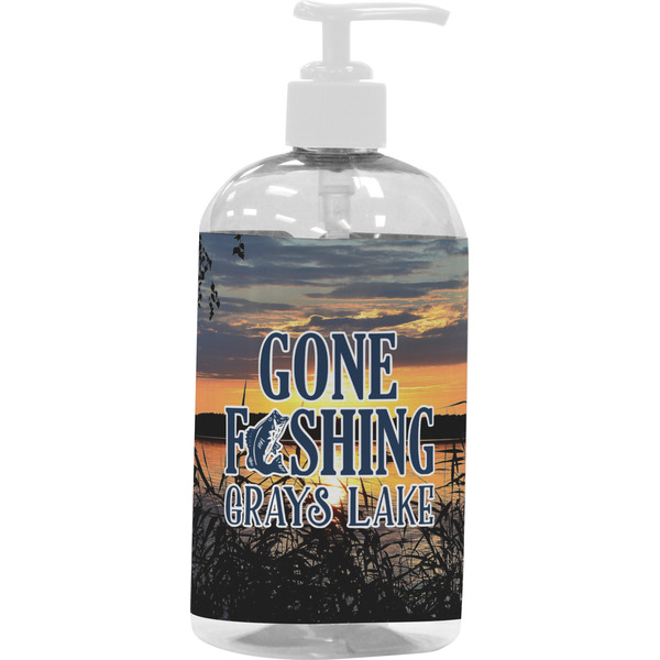 Custom Gone Fishing Plastic Soap / Lotion Dispenser (16 oz - Large - White) (Personalized)