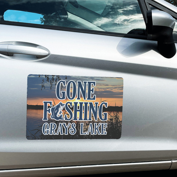 Gone Fishing Large Rectangle Car Magnets- In Context
