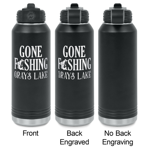 Gone Fishing Laser Engraved Water Bottles - 2 Styles - Front & Back View