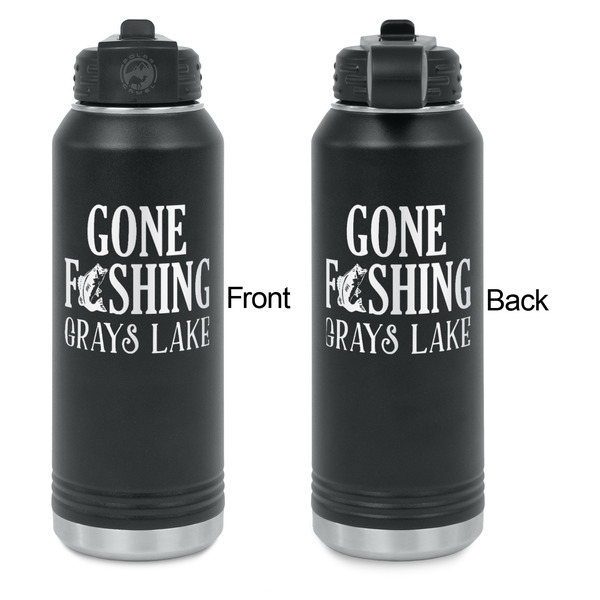 Gone Fishing Laser Engraved Water Bottles - Front & Back Engraving - Front & Back View