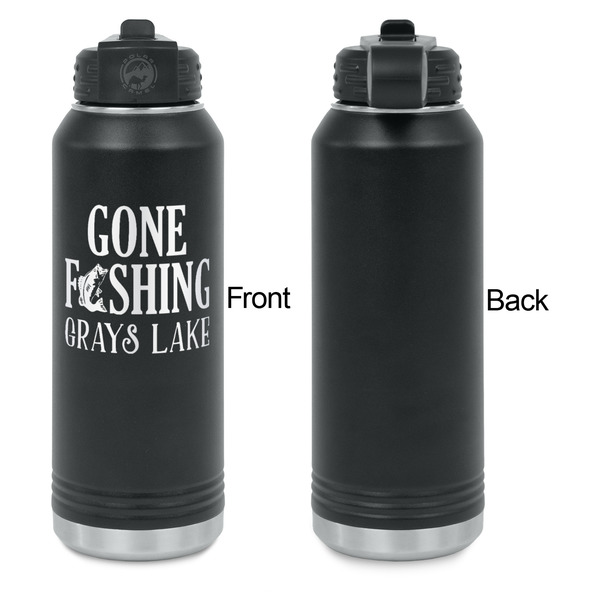 Gone Fishing Laser Engraved Water Bottles - Front Engraving - Front & Back View