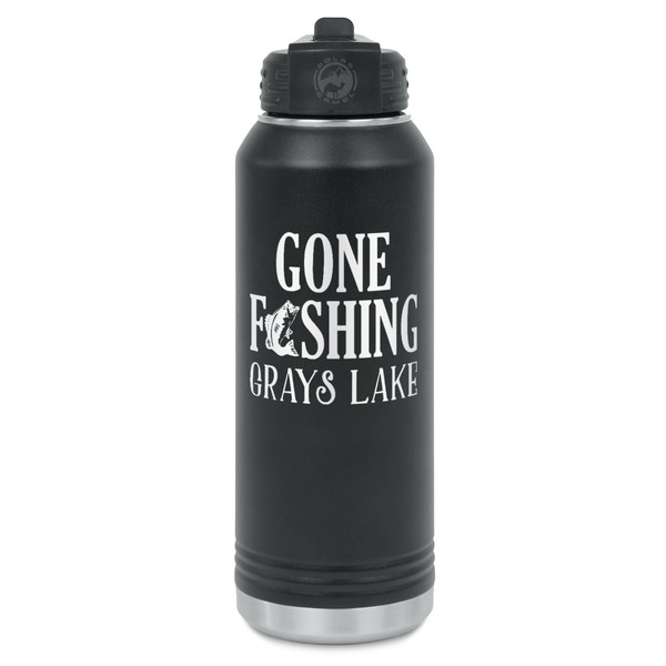 Custom Gone Fishing Water Bottle - Laser Engraved - Front (Personalized)