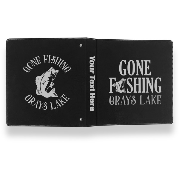 Gone Fishing Leather Binder - 1" - Black- Back Spine Front View