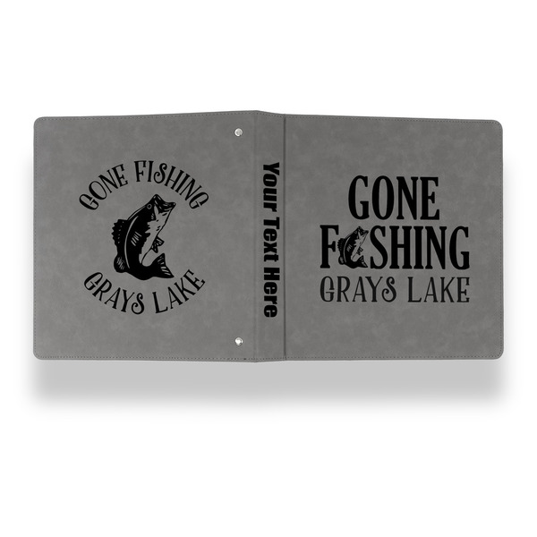 Gone Fishing Leather Binder - 1" - Grey - Back Spine Front View