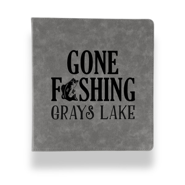 Custom Gone Fishing Leather Binder - 1" - Grey (Personalized)