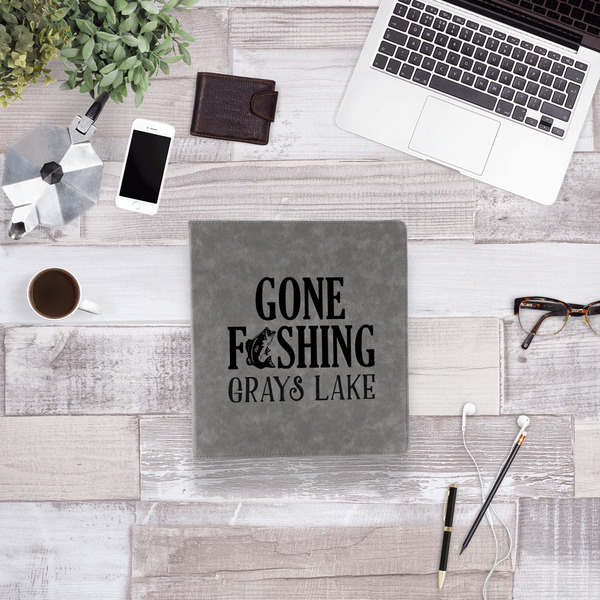 Gone Fishing Leather Binder - 1" - Grey - Lifestyle View