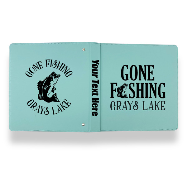 Gone Fishing Leather Binder - 1" - Teal - Back Spine Front View