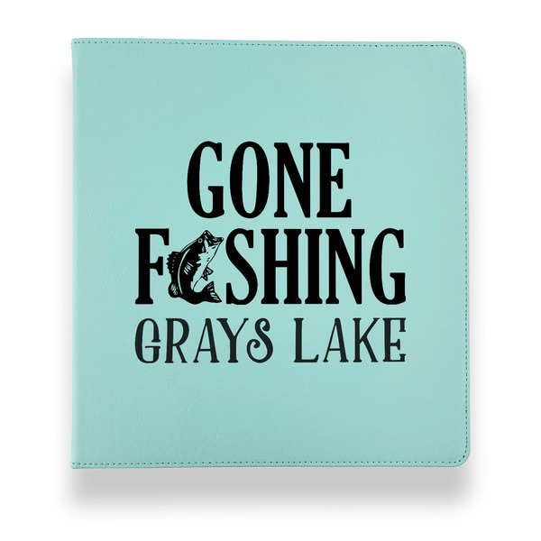Gone Fishing Leather Binders - 1" - Teal - Front View