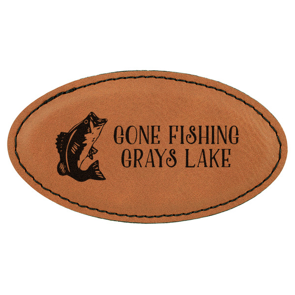 Custom Gone Fishing Leatherette Oval Name Badge with Magnet (Personalized)