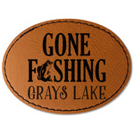 Gone Fishing Faux Leather Iron On Patch - Oval (Personalized)