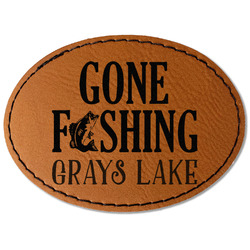 Gone Fishing Faux Leather Iron On Patch - Oval (Personalized)