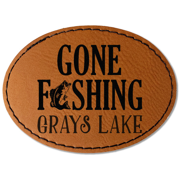 Custom Gone Fishing Faux Leather Iron On Patch - Oval (Personalized)