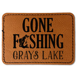 Gone Fishing Faux Leather Iron On Patch - Rectangle (Personalized)