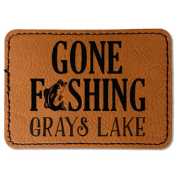 Gone Fishing Faux Leather Iron On Patch - Rectangle (Personalized)