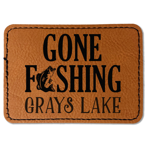 Custom Gone Fishing Faux Leather Iron On Patch - Rectangle (Personalized)