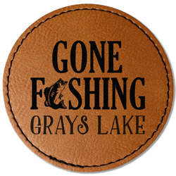 Gone Fishing Faux Leather Iron On Patch - Round (Personalized)