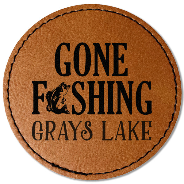 Custom Gone Fishing Faux Leather Iron On Patch - Round (Personalized)