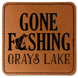 Gone Fishing Faux Leather Iron On Patch - Square (Personalized)