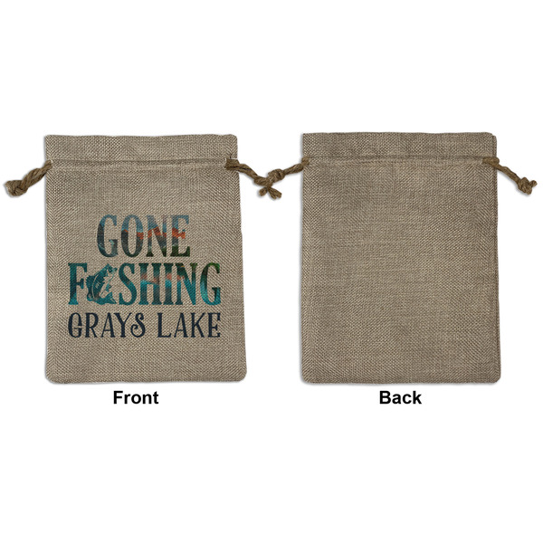 Gone Fishing Medium Burlap Gift Bag - Front Approval