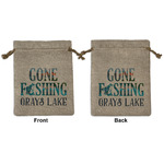Gone Fishing Medium Burlap Gift Bag - Front & Back (Personalized)