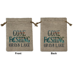 Gone Fishing Medium Burlap Gift Bag - Front & Back (Personalized)
