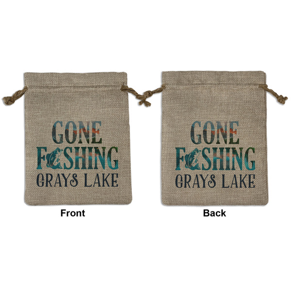 Custom Gone Fishing Medium Burlap Gift Bag - Front & Back (Personalized)