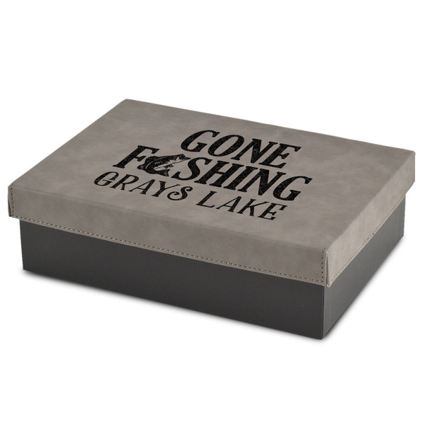 Custom Gone Fishing Medium Gift Box w/ Engraved Leather Lid (Personalized)