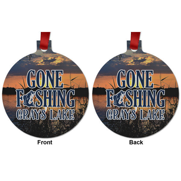 Gone Fishing Metal Ball Ornament - Front and Back