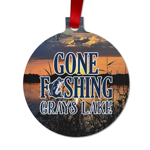 Custom Gone Fishing Metal Ball Ornament - Double Sided w/ Photo