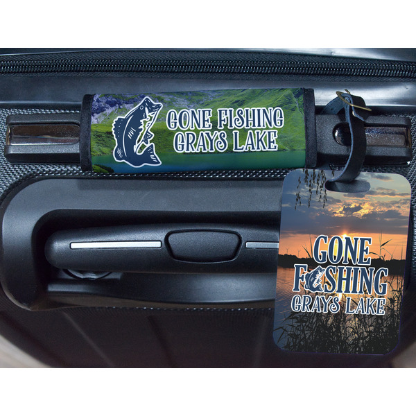 Gone Fishing Metal Luggage Tag & Handle Wrap - In Context