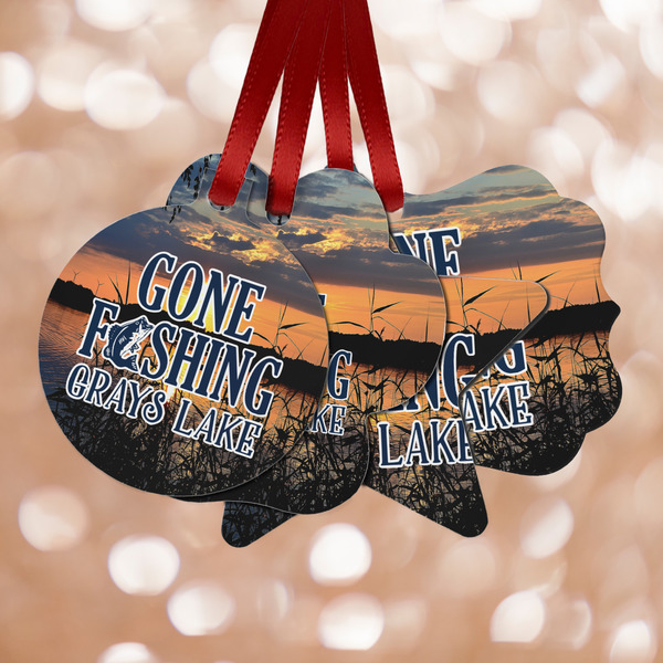 Custom Gone Fishing Metal Ornaments - Double Sided w/ Photo