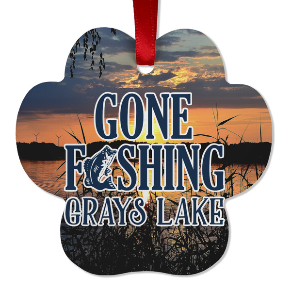 Custom Gone Fishing Metal Paw Ornament - Double Sided w/ Photo