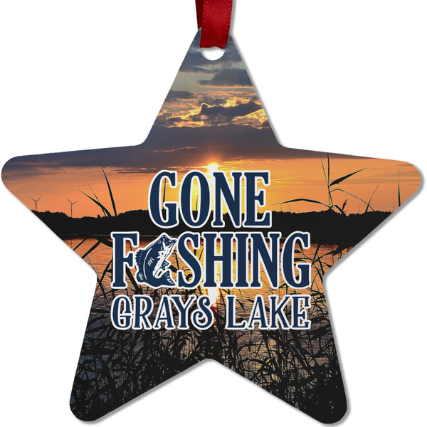 Custom Gone Fishing Metal Star Ornament - Double Sided w/ Photo