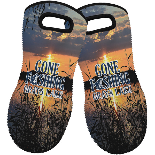 Custom Gone Fishing Neoprene Oven Mitts - Set of 2 w/ Photo