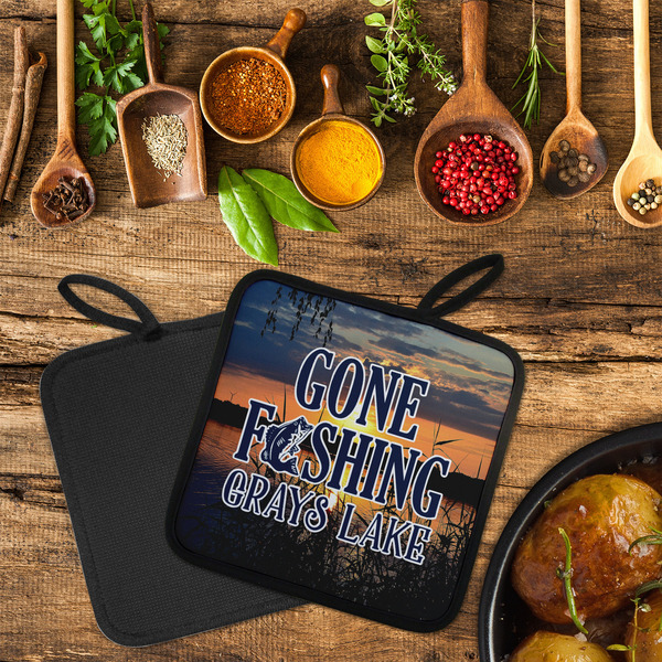 Gone Fishing Neoprene Pot Holder - Set of 2  LIFESTYLE (Flatlay)