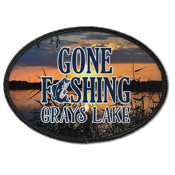 Custom Gone Fishing Iron On Oval Patch w/ Photo