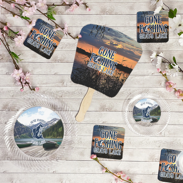 Gone Fishing Party Supplies Combination Image - All items - Plates, Coasters, Fans