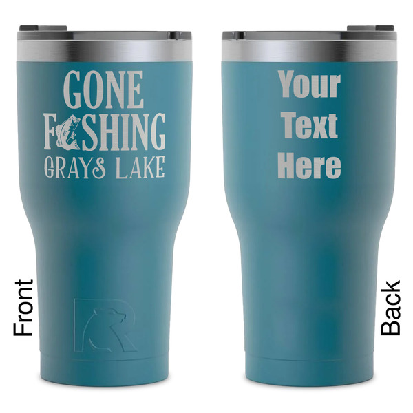 Custom Gone Fishing RTIC Tumbler - Dark Teal - Laser Engraved - Double-Sided (Personalized)