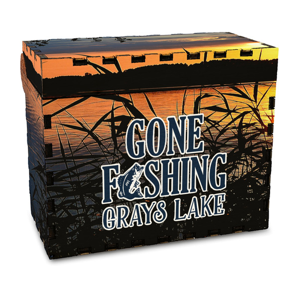 Custom Gone Fishing Wood Recipe Box - Full Color Print (Personalized)