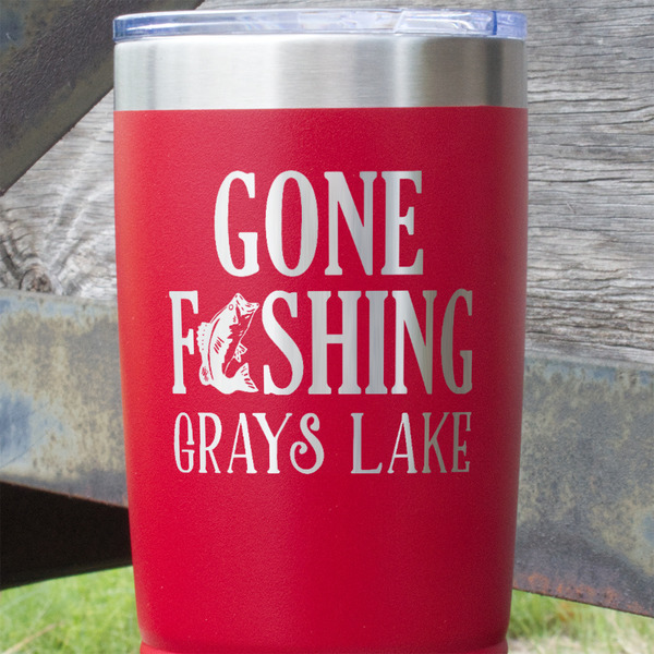 Gone Fishing Red Polar Camel Tumbler - 20oz - Close Up