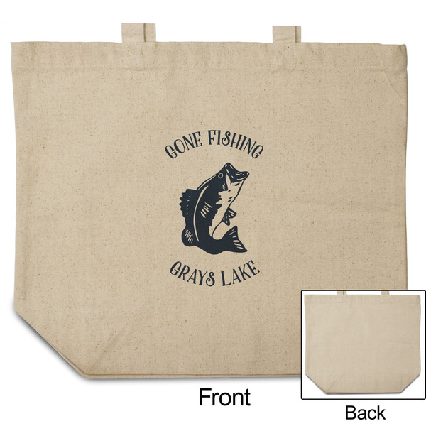 Gone Fishing Reusable Cotton Grocery Bag - Front & Back View