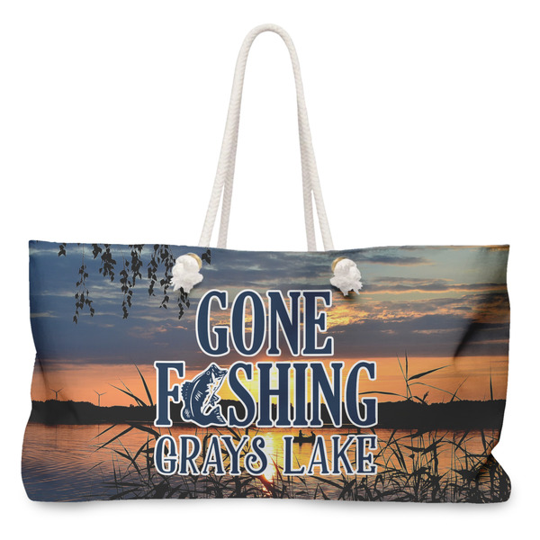 Custom Gone Fishing Large Tote Bag with Rope Handles (Personalized)