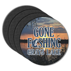Gone Fishing Round Rubber Backed Coasters - Set of 4 (Personalized)
